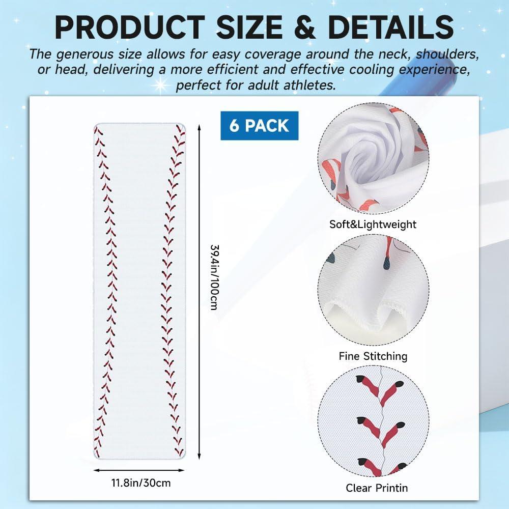 Paquete de 6 Toallas Enfriadoras de Microfibra p/ Béisbol - 101.6x30.5 cm