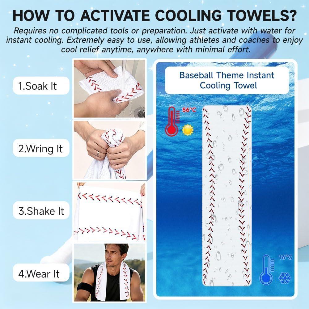 Paquete de 6 Toallas Enfriadoras de Microfibra p/ Béisbol - 101.6x30.5 cm