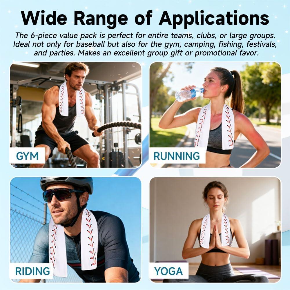 Paquete de 6 Toallas Enfriadoras de Microfibra p/ Béisbol - 101.6x30.5 cm