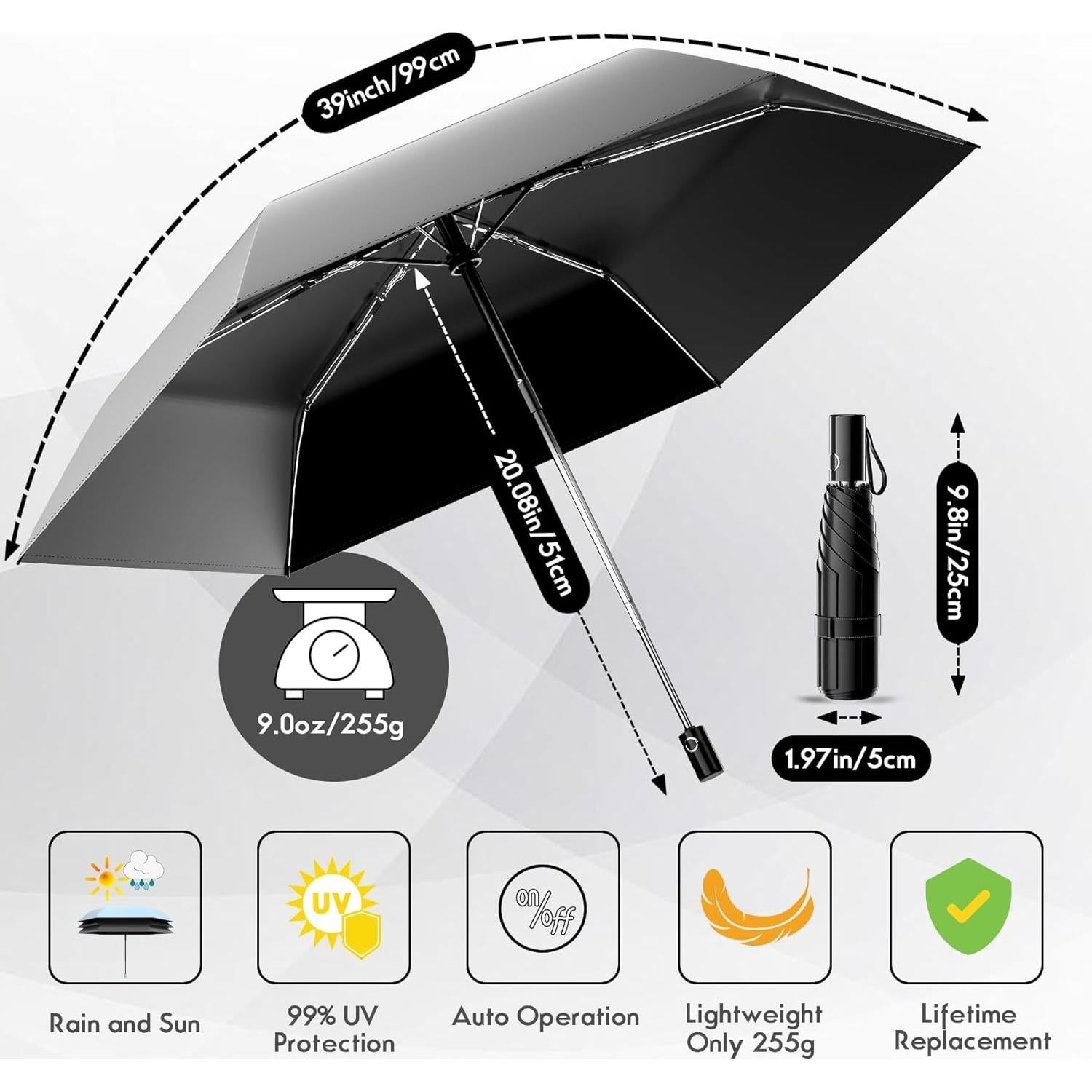 Paraguas Automático Mini Moorrlii Plegable UV 50+ Resistente Viento