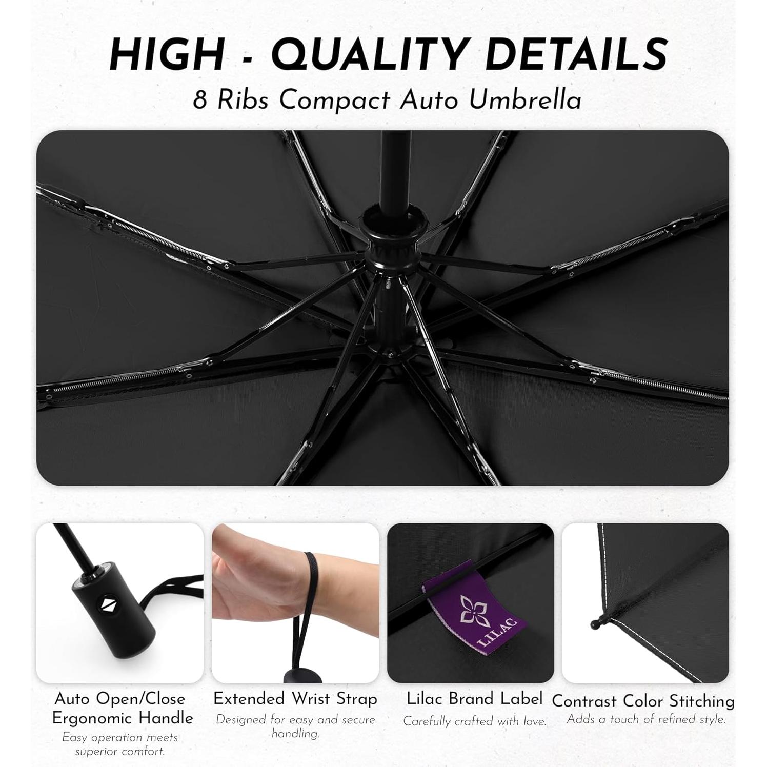 Paraguas Compacto Lilac 110cm Plegable a Prueba de Viento