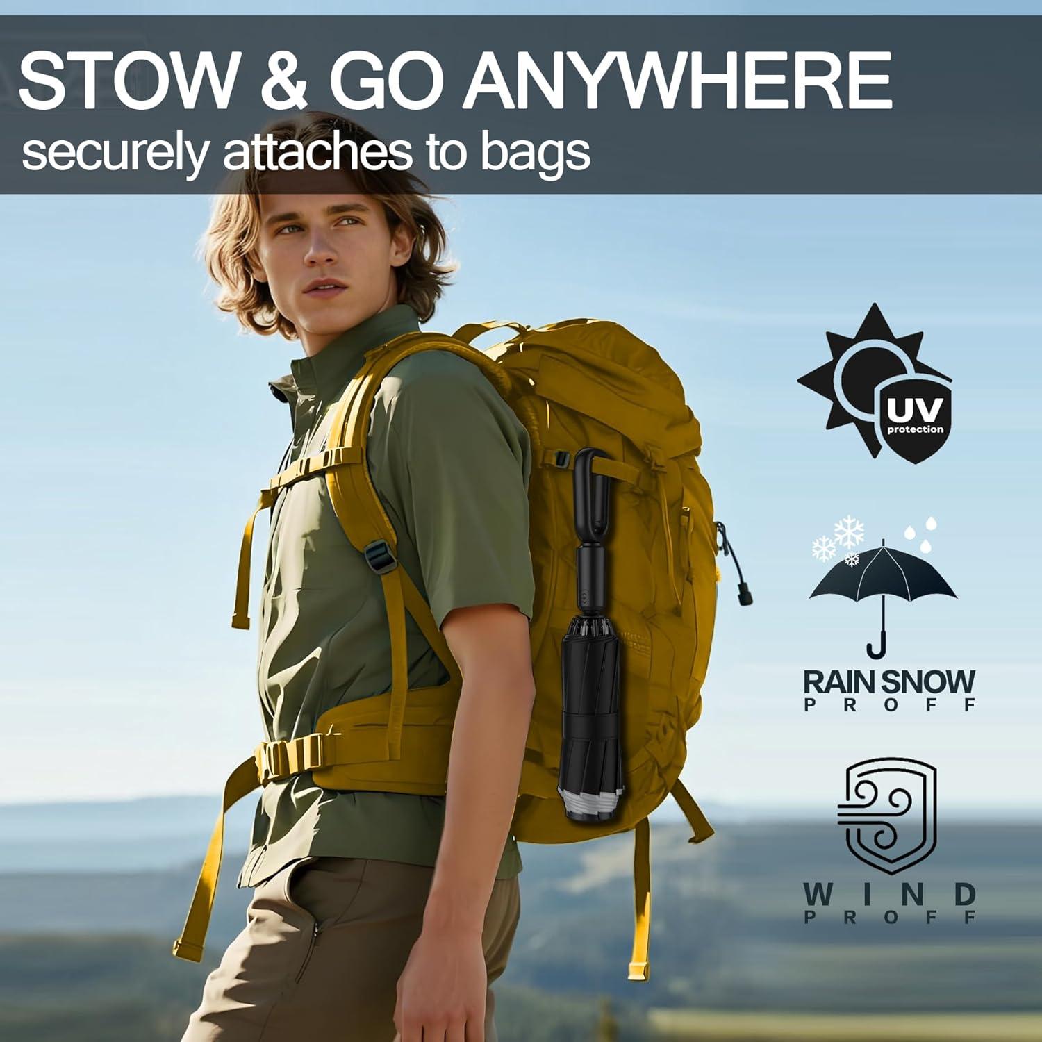 Paraguas Automático Compacto UPF 50+ - Negro, Ligero y Resistente