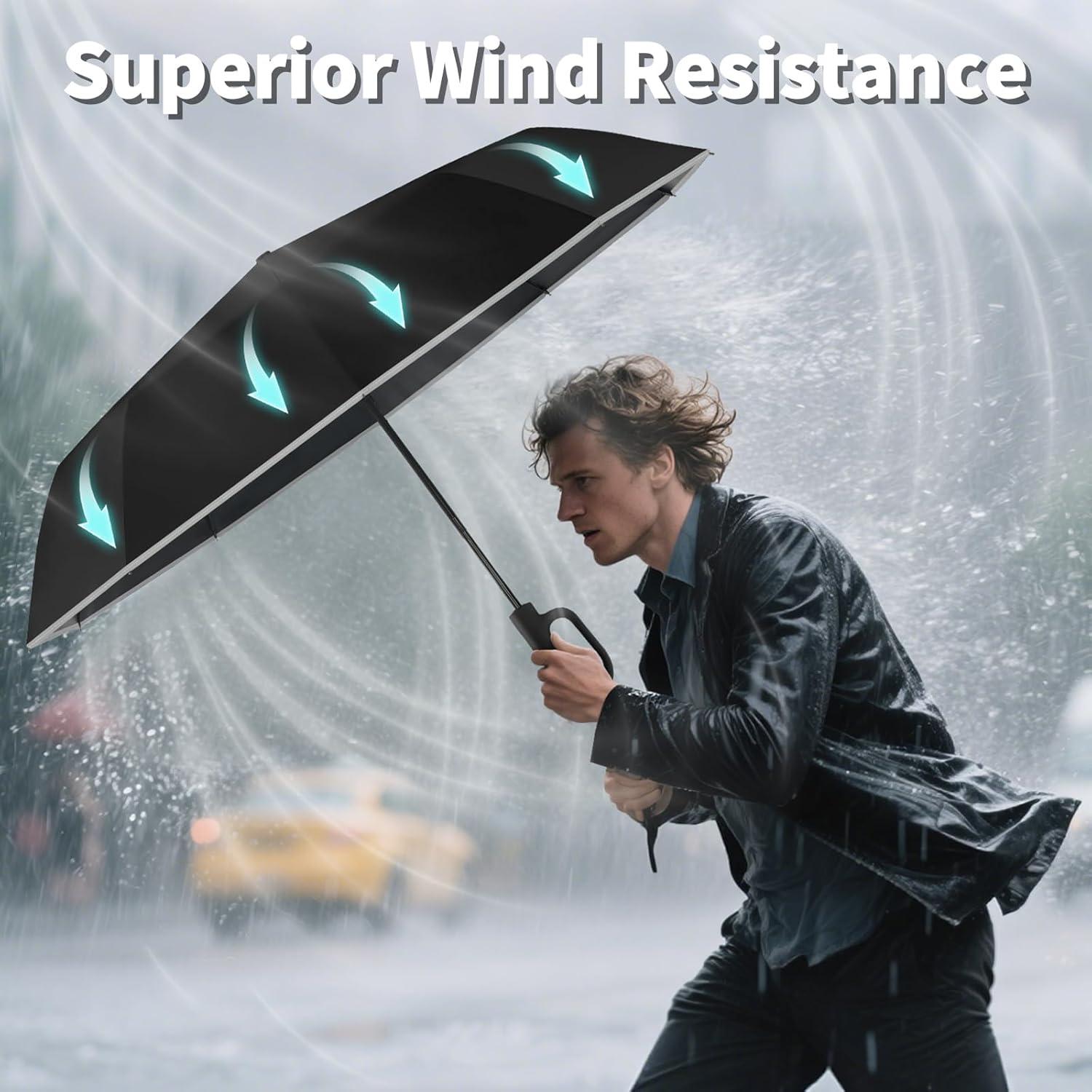 Paraguas de Viaje Seniny Compacto UV 118 cm a Prueba de Viento