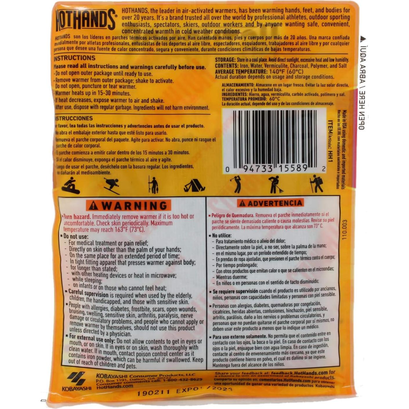 Calentadores de Manos HotHands - Paquete Económico 20 Unidades