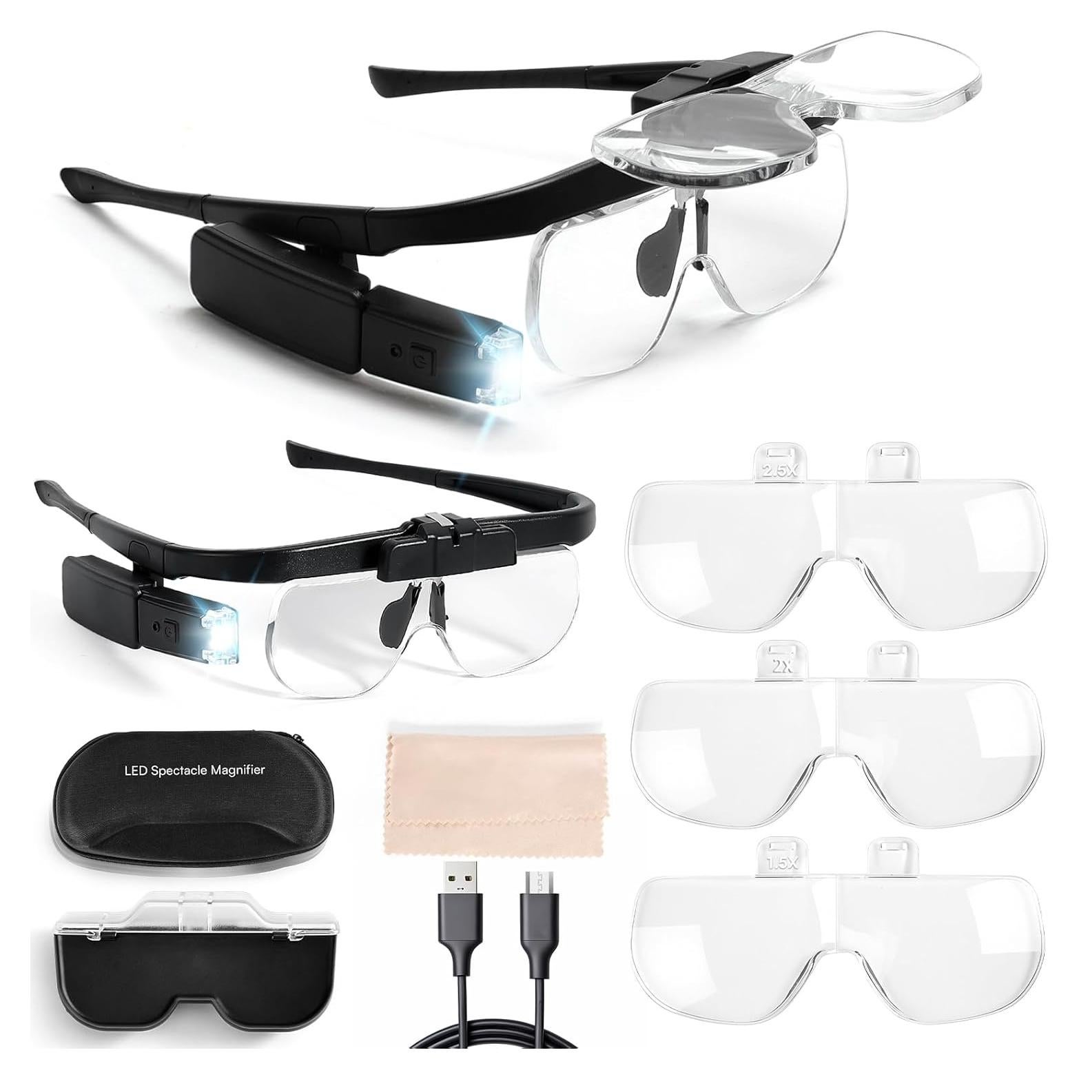 Gafas de Aumento Caydo con Luz LED Ajustable 1.5X-4.5X