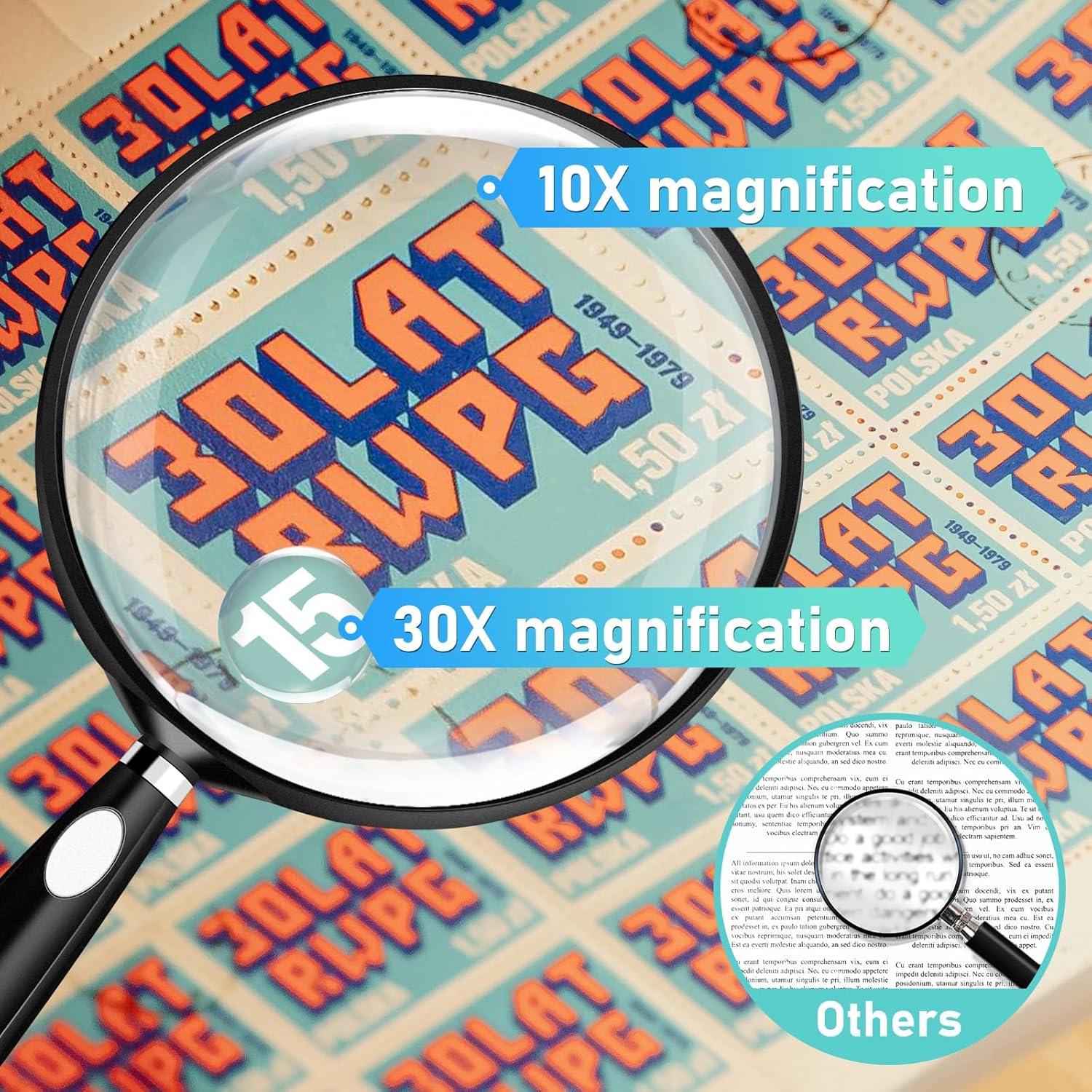 Lupa de Mano HQGZQL 10X-30X Lente 90mm Antirrayas