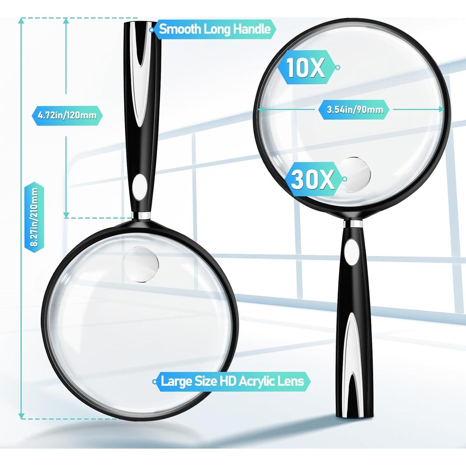 Lupa de Mano HQGZQL 10X-30X Lente 90mm Antirrayas