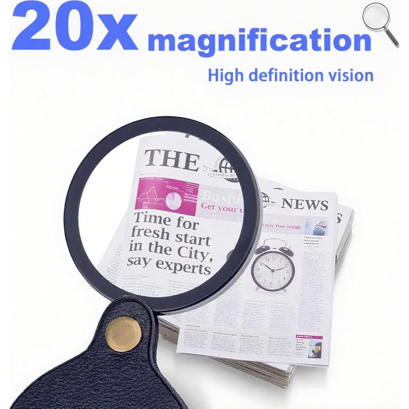 Lupa de bolsillo 20x PracFlairy, mini plegable HD, negra