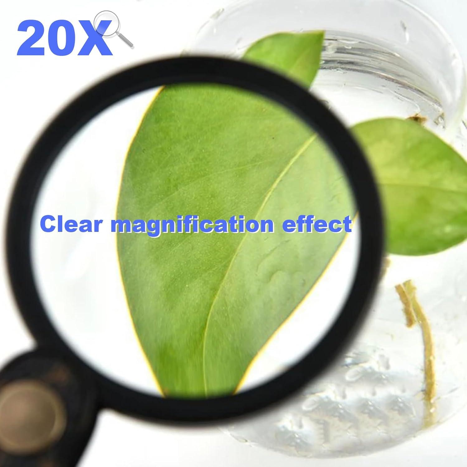 Lupa de bolsillo 20x PracFlairy, mini plegable HD, negra