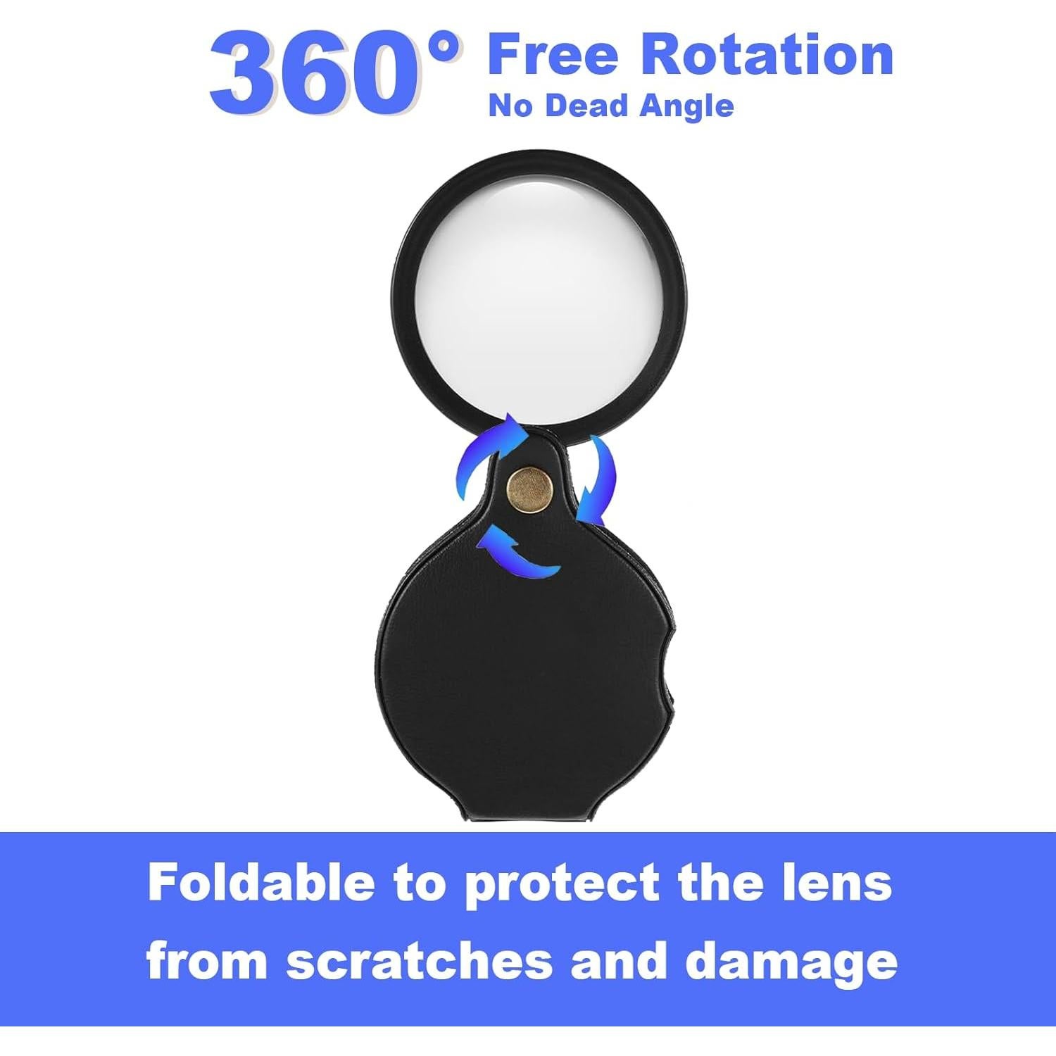 Lupa de bolsillo 20x PracFlairy, mini plegable HD, negra