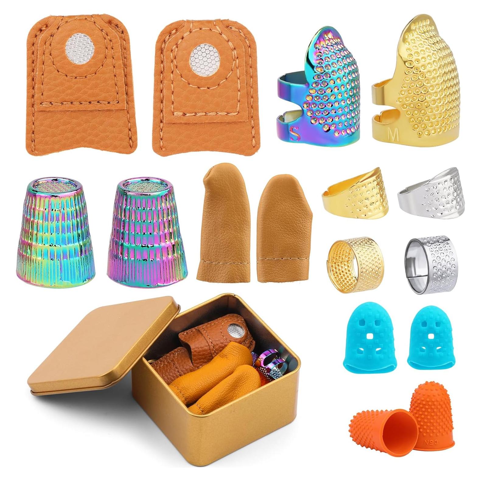 Dedal de Costura Ftyiwu Ajustable con Caja de Almacenamiento