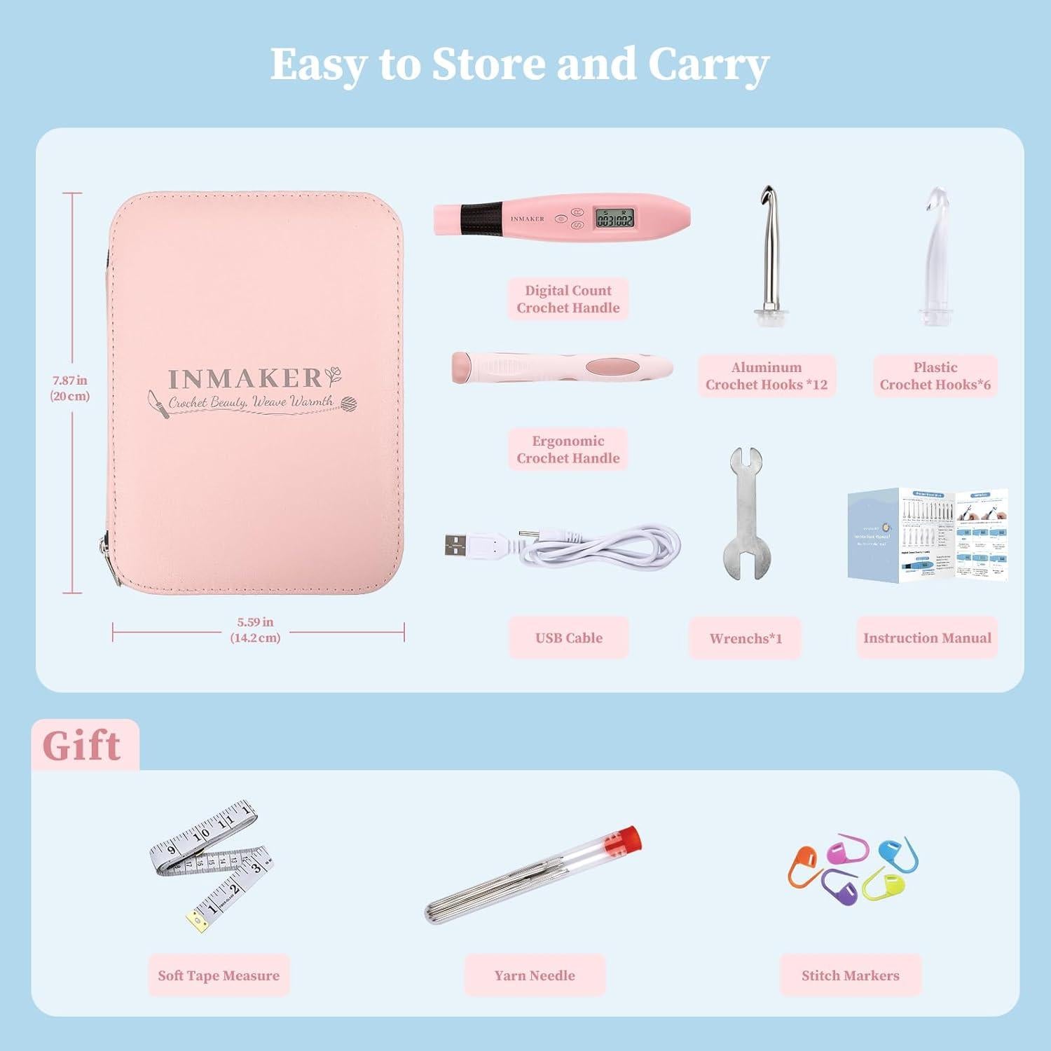 Juego de Ganchillos Iluminados INMAKER 18 en 1 2.0-14.0 mm