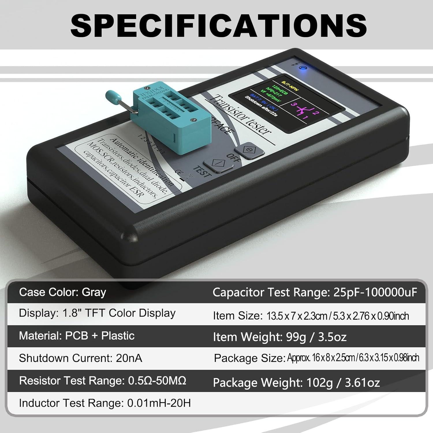 Probador de Transistores DROK - Medidor LCR Multifuncional
