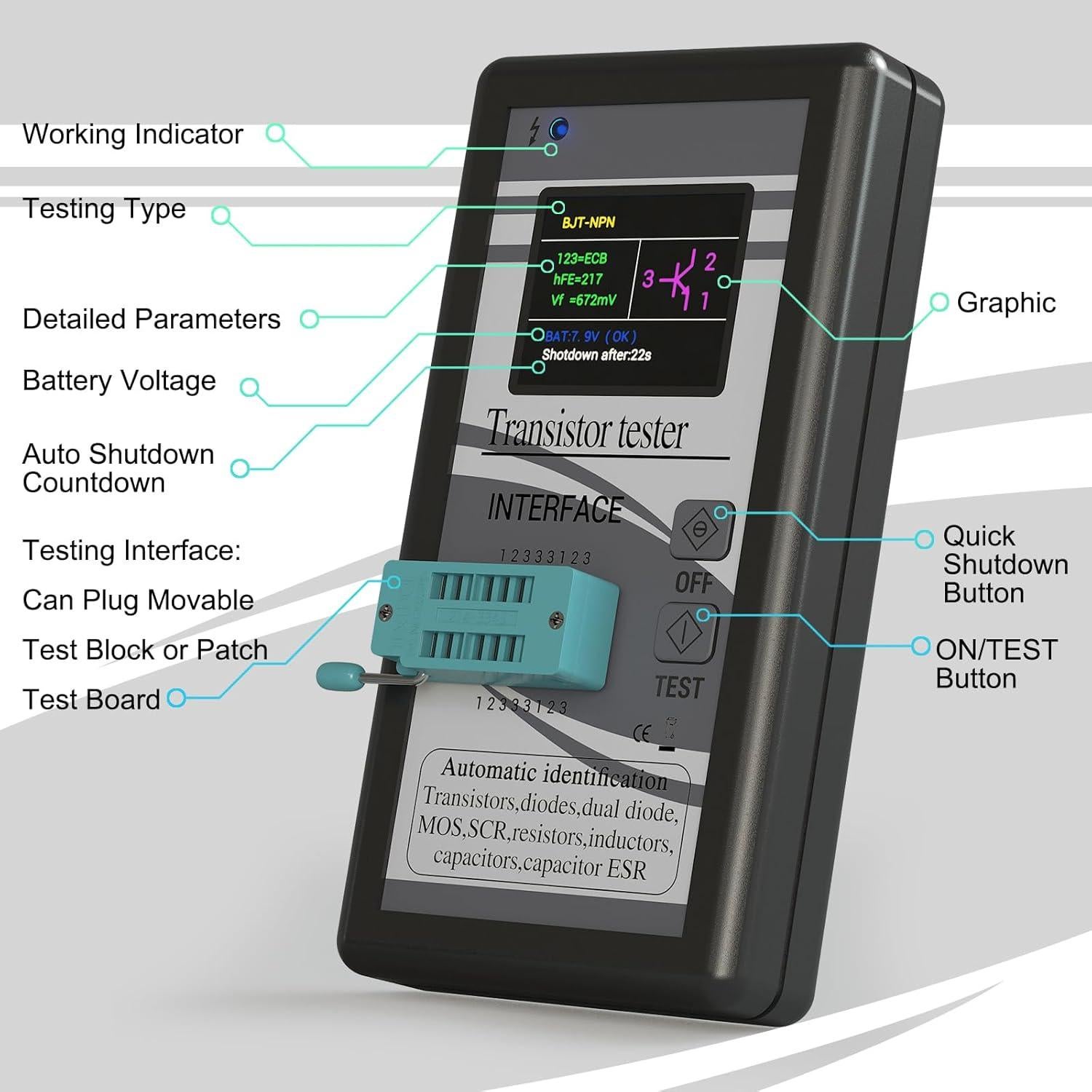 Probador de Transistores DROK - Medidor LCR Multifuncional