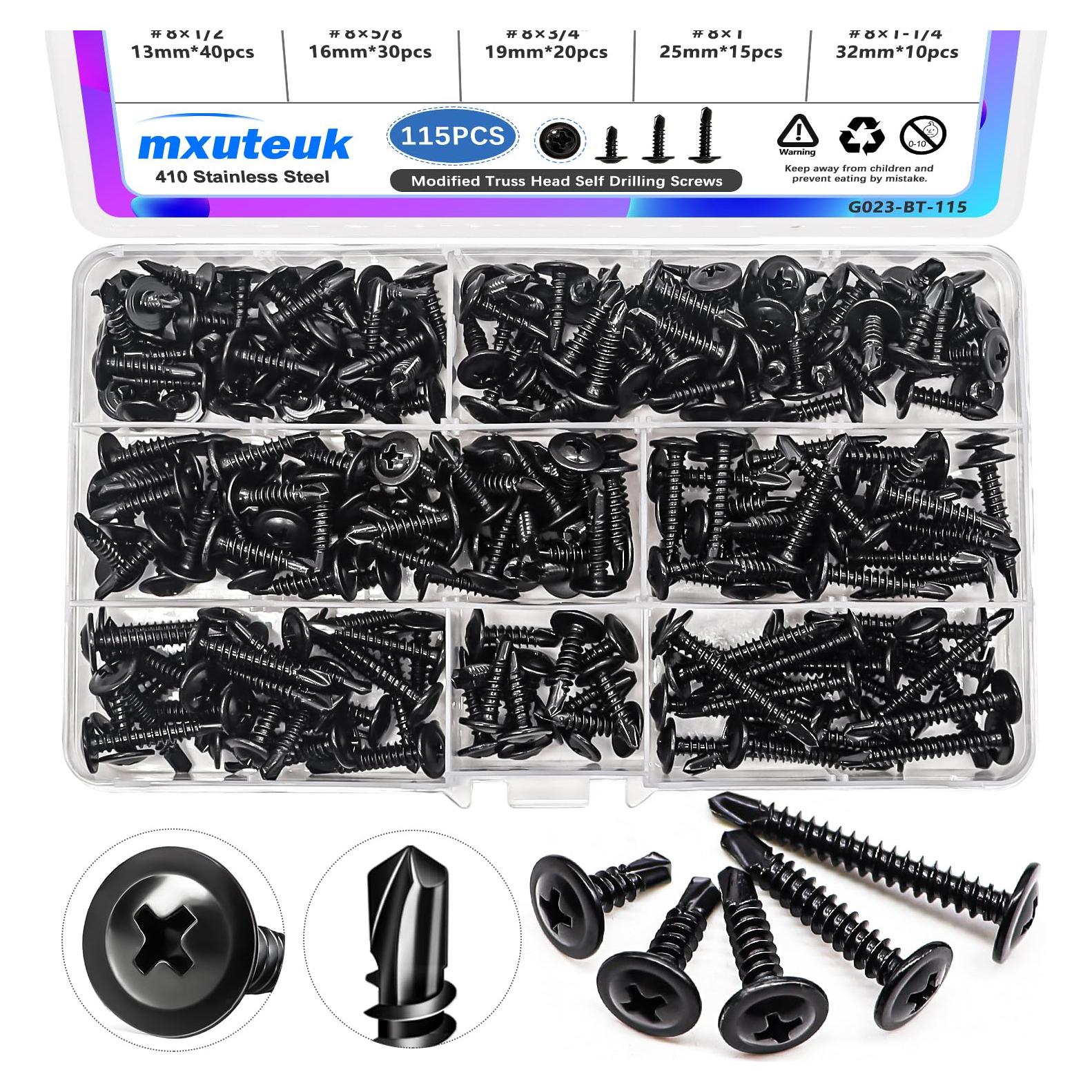 Tornillos Autoperforantes mxuteuk #8 Acero Inoxidable 115PCS