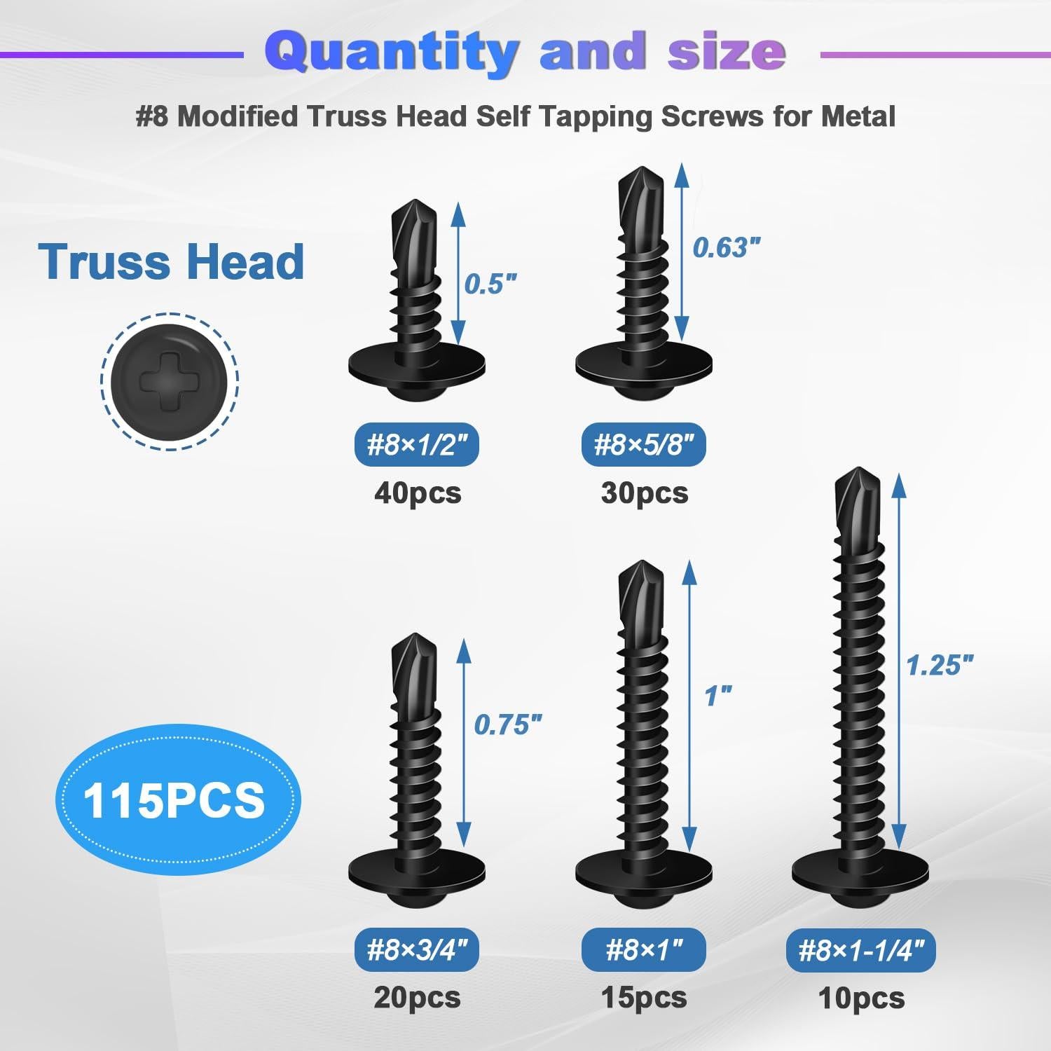 Tornillos Autoperforantes mxuteuk #8 Acero Inoxidable 115PCS
