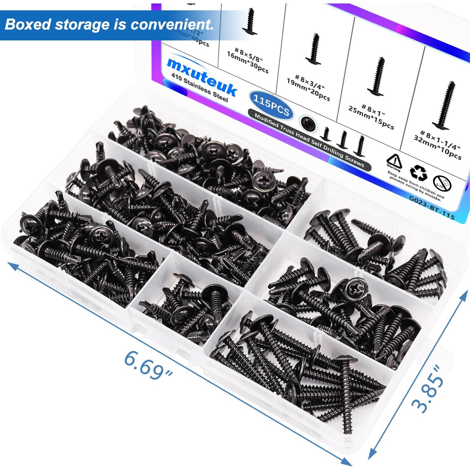 Tornillos Autoperforantes mxuteuk #8 Acero Inoxidable 115PCS