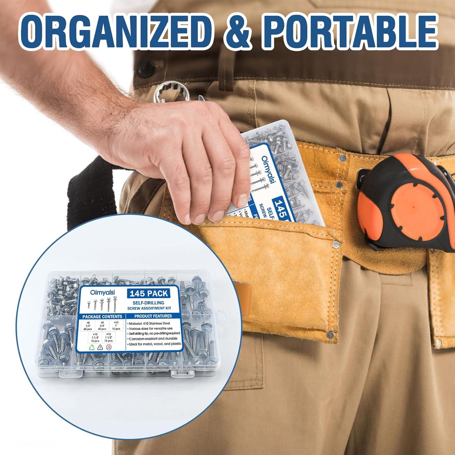 Kit de 145 Tornillos Autoperforantes Acero Inoxidable Oimyalsi