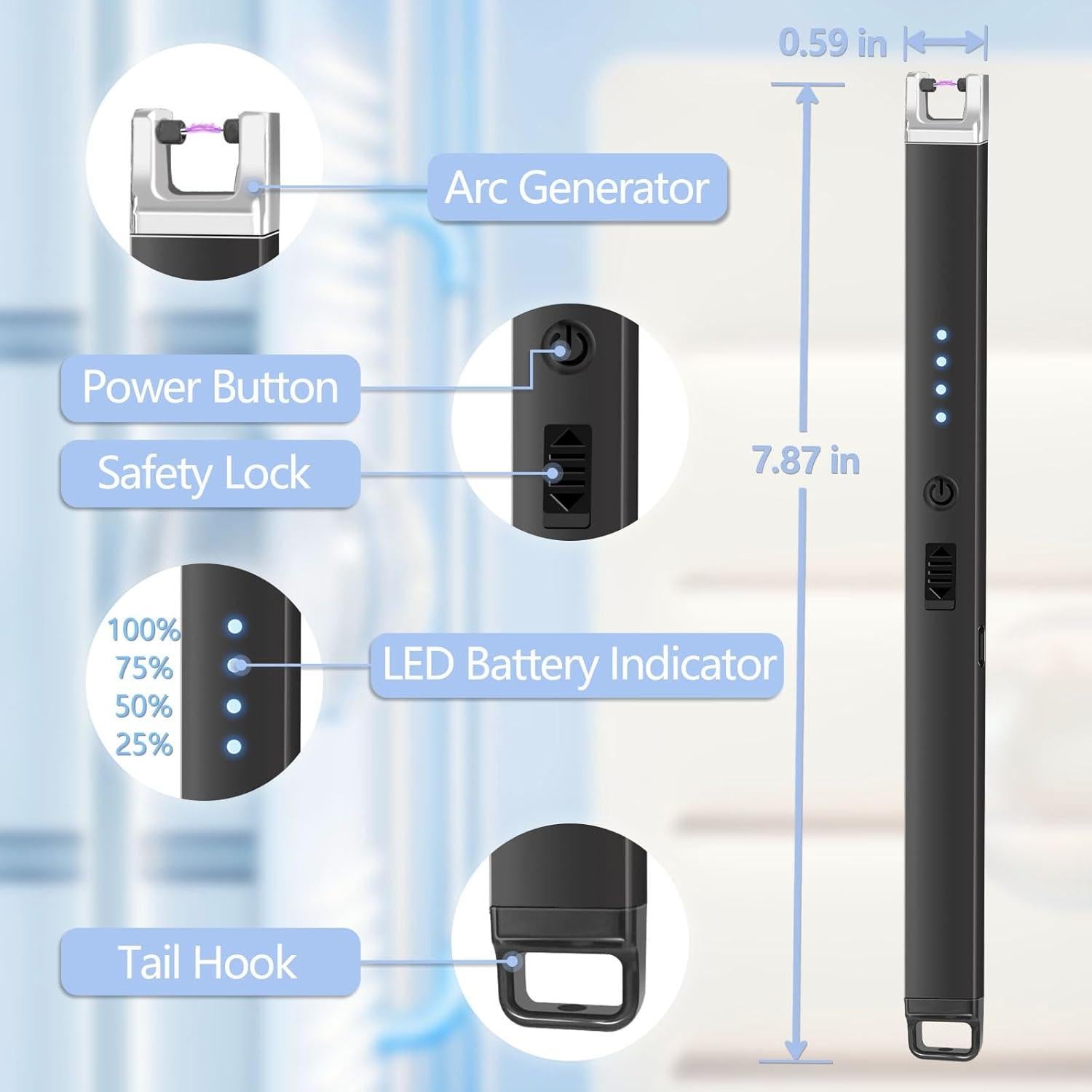 Encendedor Eléctrico a Prueba de Viento Koulate 20cm Negro