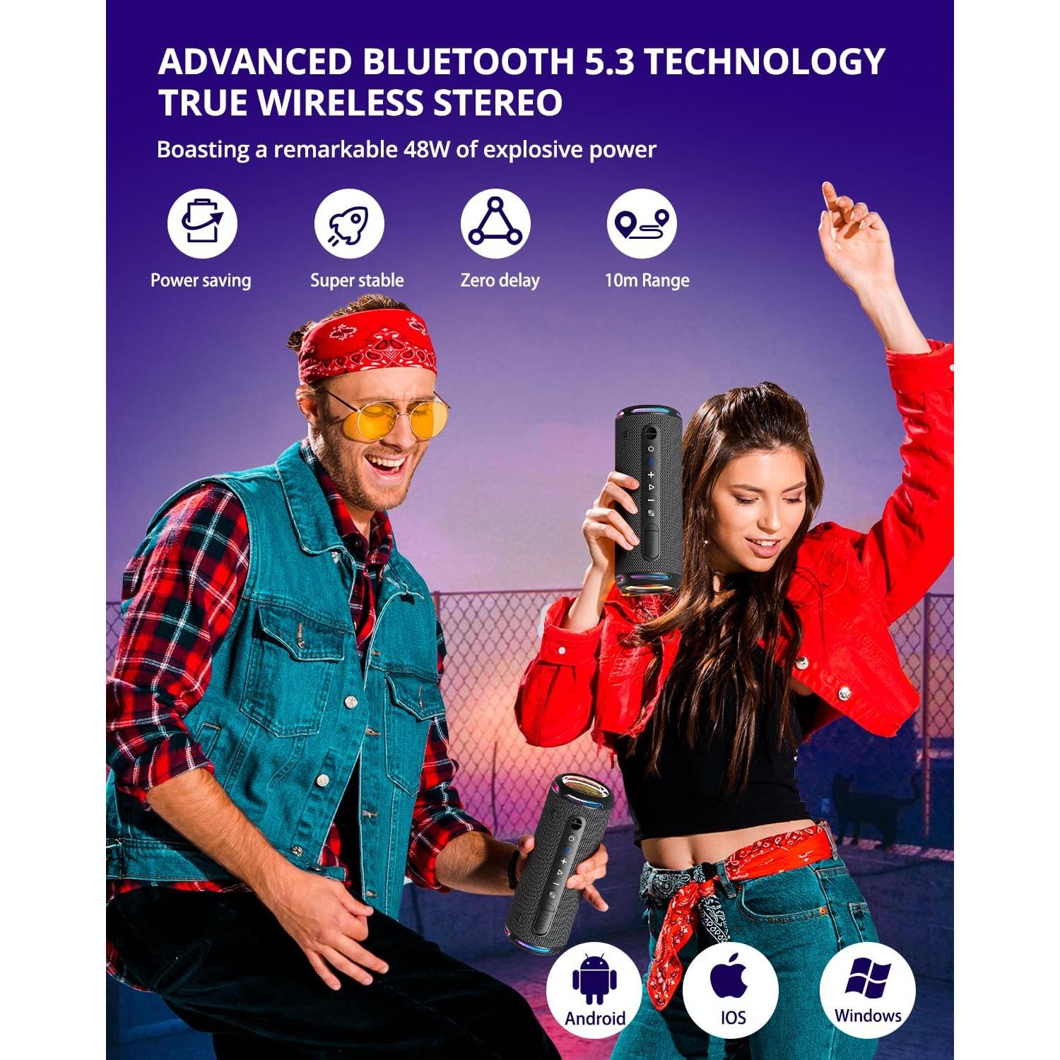 Tronsmart T7 Lite 24W Portable Bluetooth Speaker, Enhanced Bass, Rainbow Light Show, 24H Playtime, IPX7 Waterproof, Wireless Stereo Pairing, Bluetooth 5.3, for Home Outdoor Travel (Black)