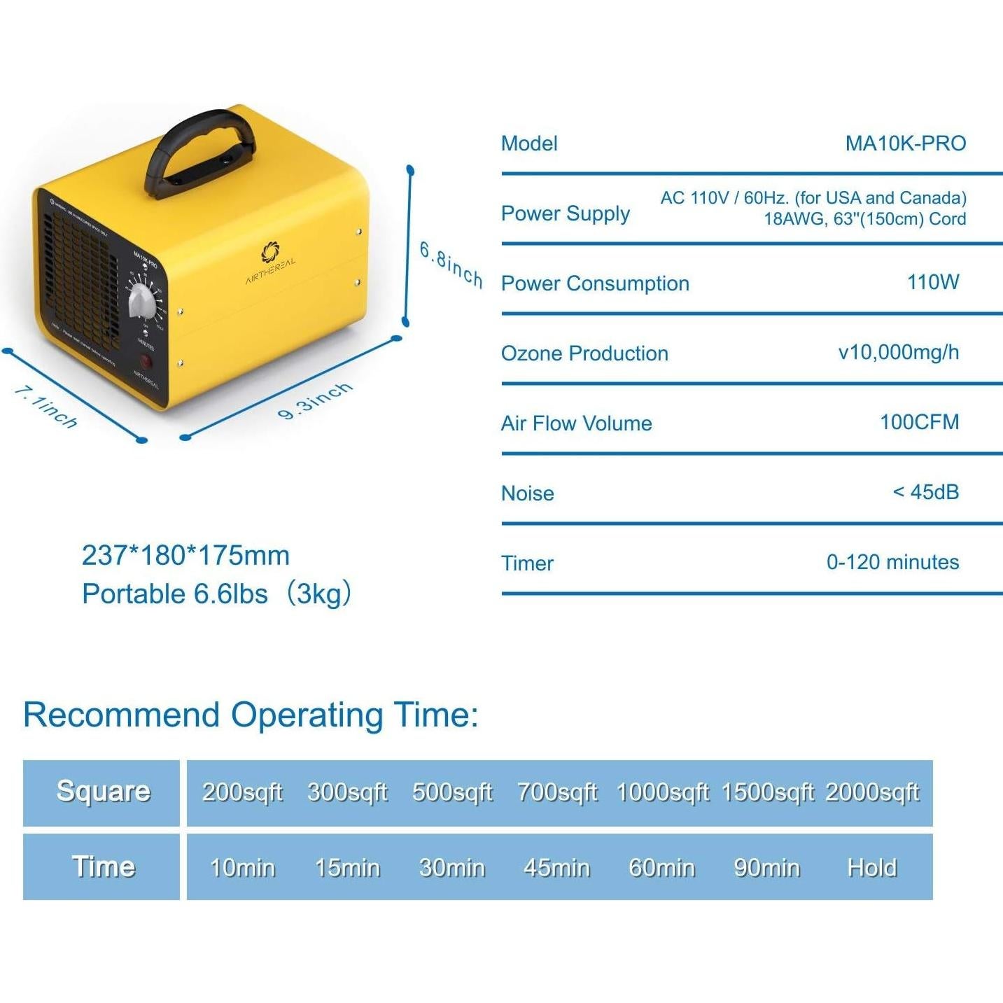 Generador de Ozono Airthereal MA10K-PRO - Purificador para 325 m²