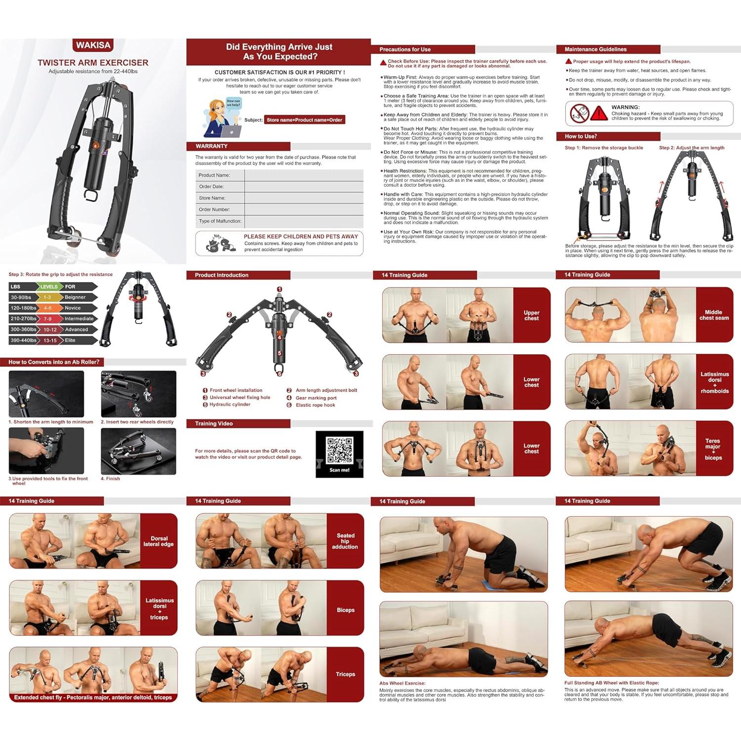 Entrenador de brazos WAKISA WA-YYBLQ 3 en 1 Hidráulico 10-200kg