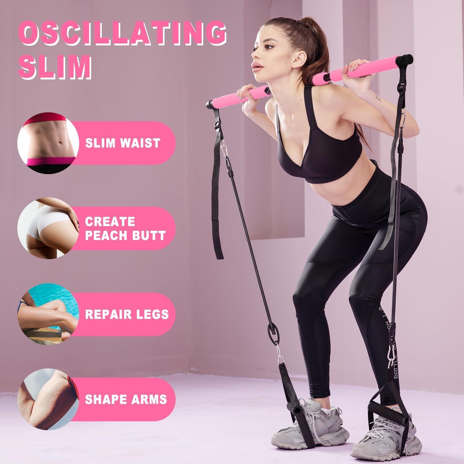 Kit de Barra de Pilates OSCILLATING SLIM Rosa con Bandas de Resistencia