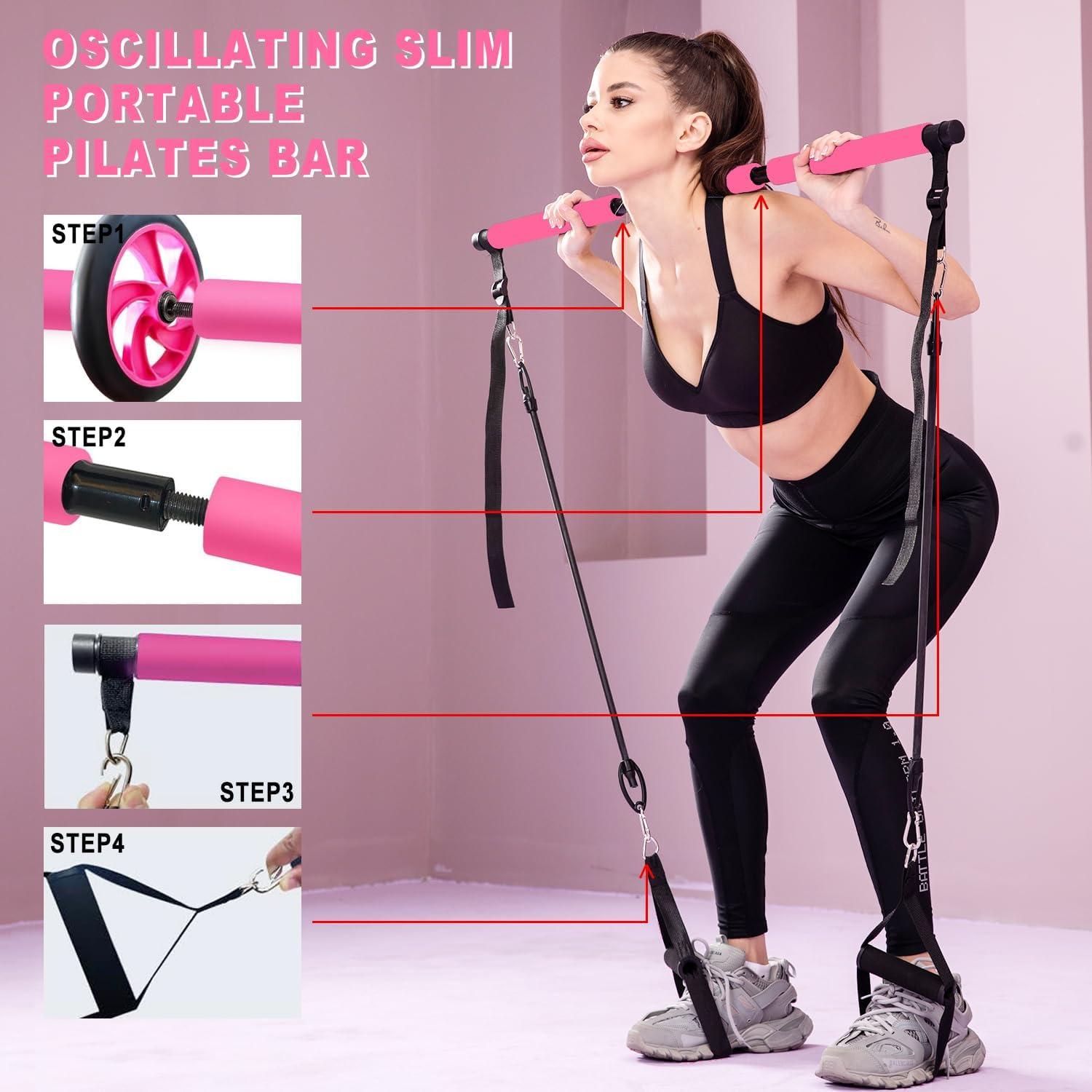 Kit de Barra de Pilates OSCILLATING SLIM Rosa con Bandas de Resistencia