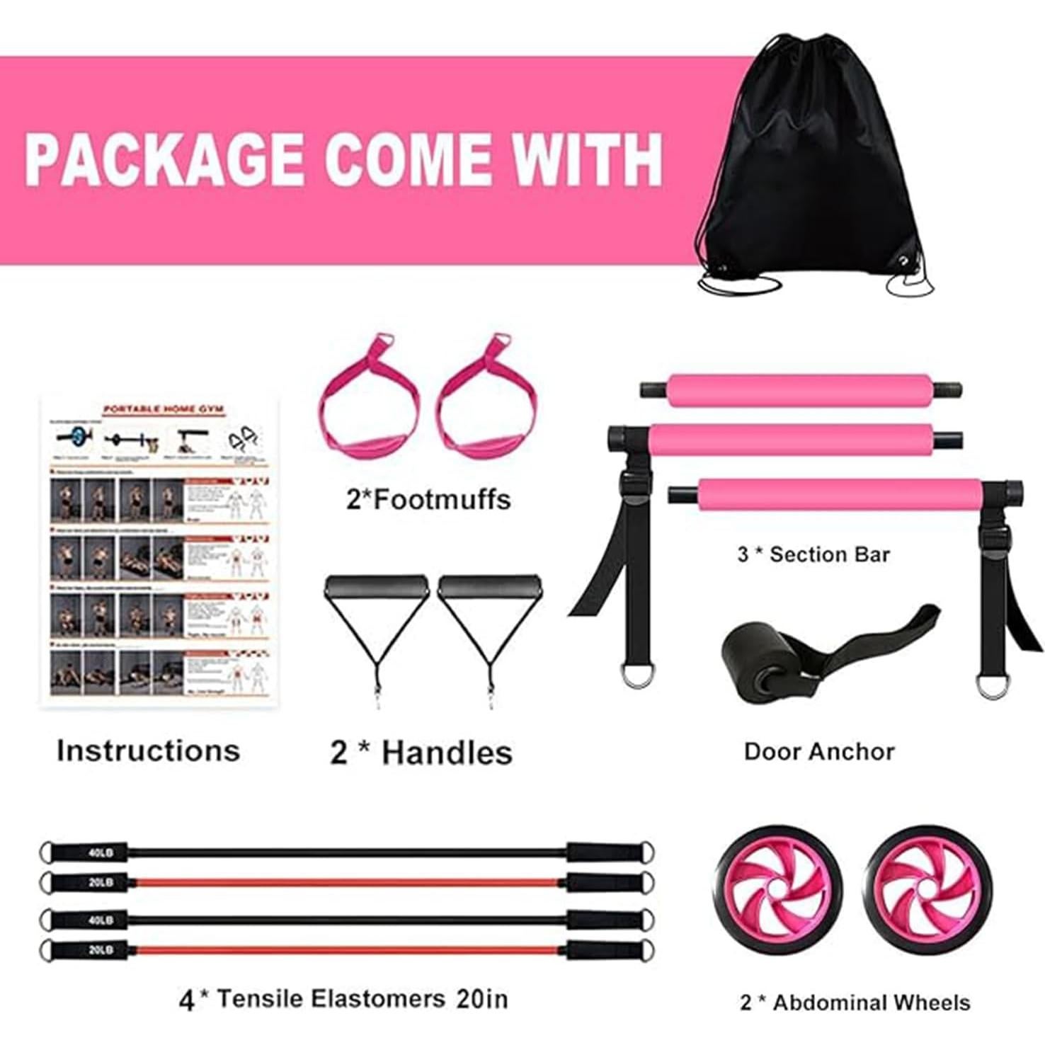 Kit de Barra de Pilates OSCILLATING SLIM Rosa con Bandas de Resistencia