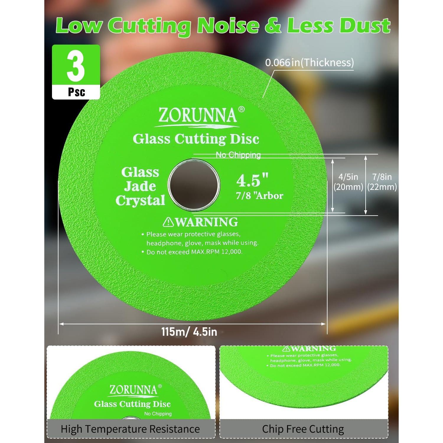 Disco de Corte de Vidrio ZORUNNA 4.5" 3 Piezas Diamante