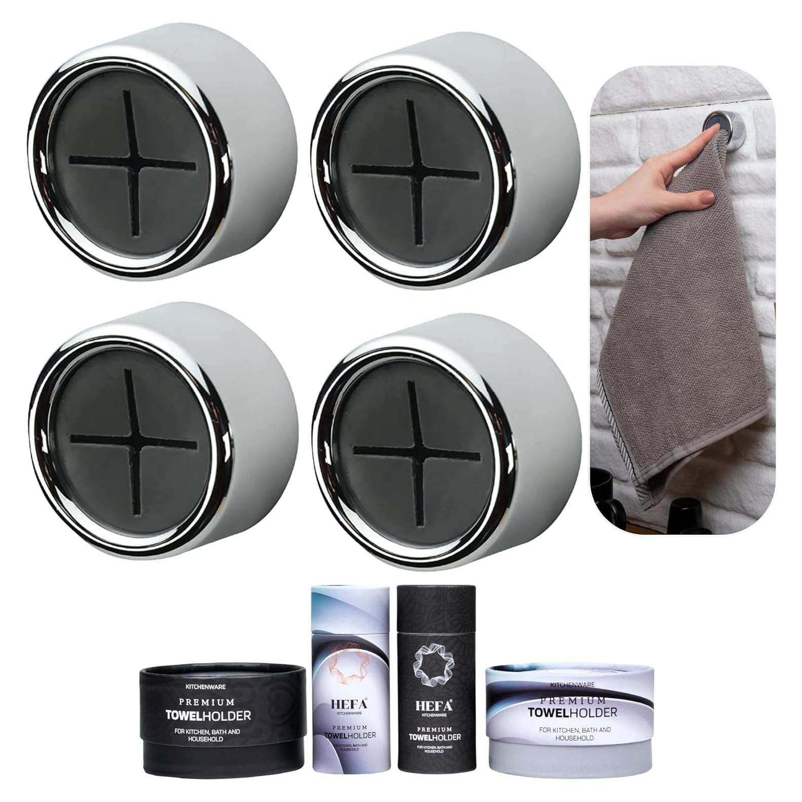 Ganchos para Toallas HEFA Cromado - Paquete de 4, Instalación Fácil