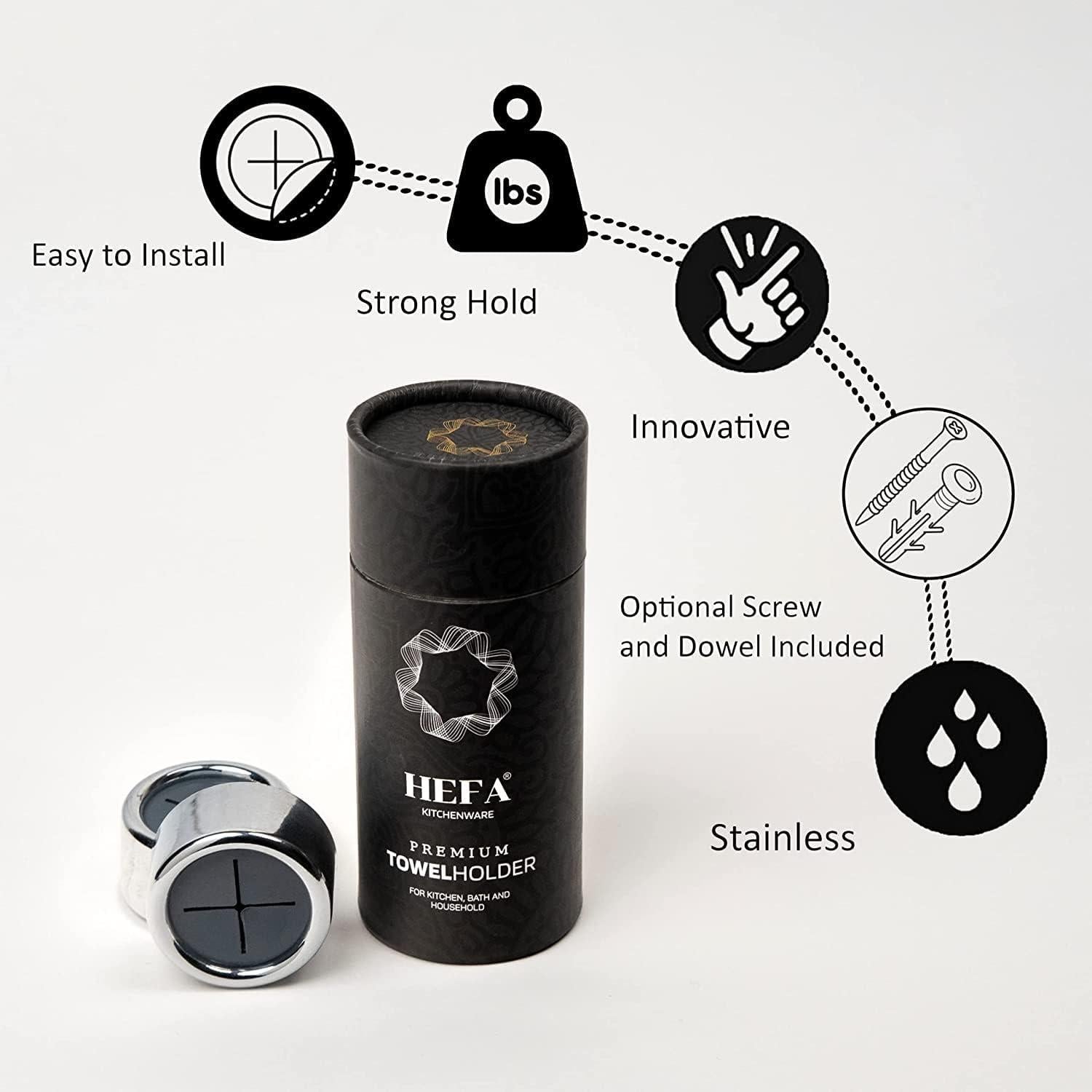 Ganchos para Toallas HEFA Cromado - Paquete de 4, Instalación Fácil