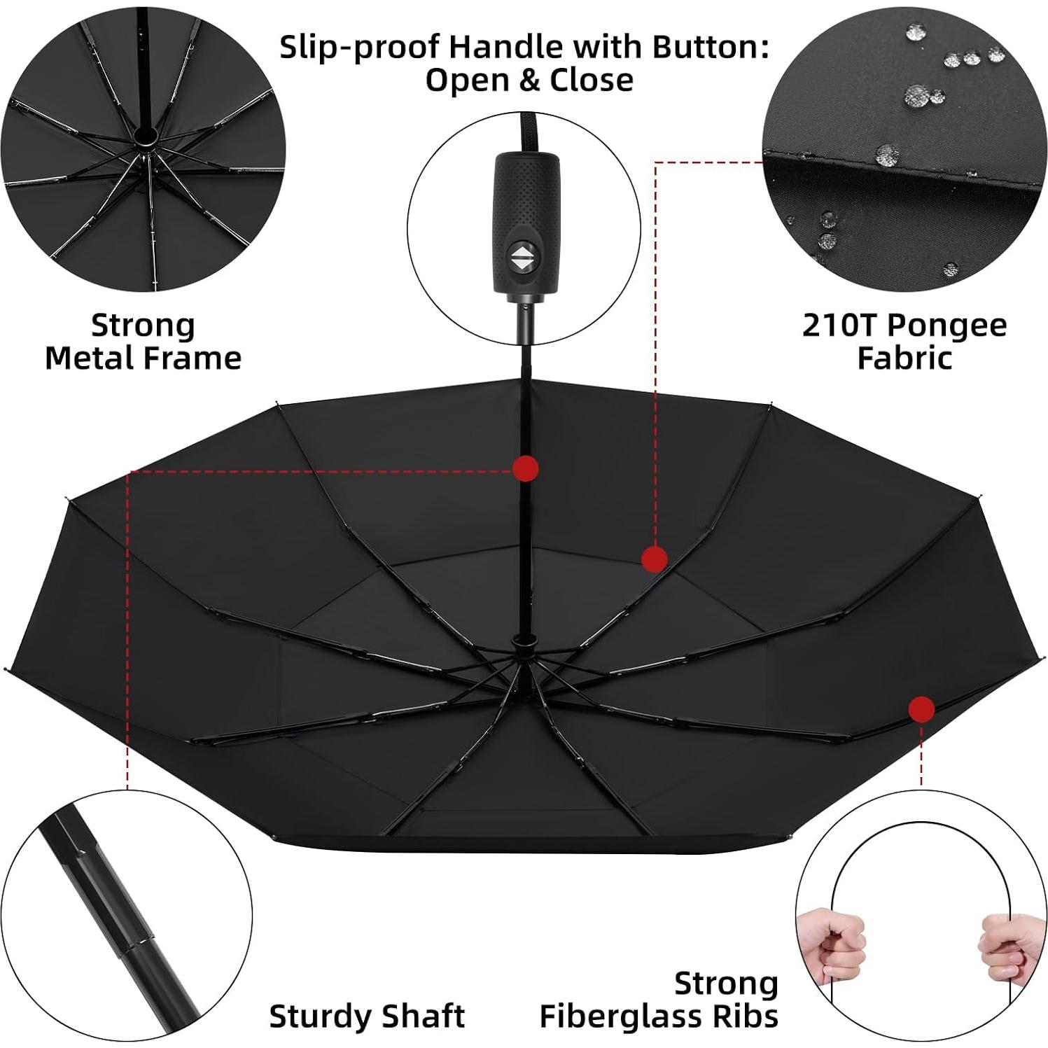 Paraguas de Viaje TradMall 107 cm Doble Techo Automático Compacto
