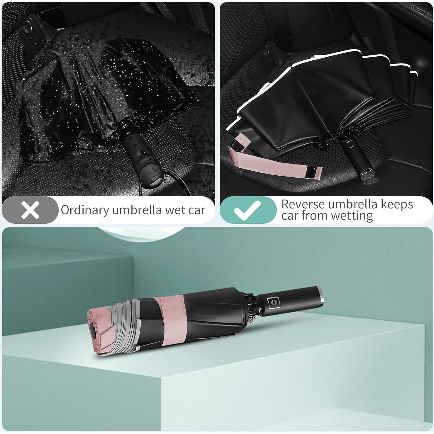 Paraguas Invertido Automático Yoobure Rosa 118cm Plegable UV