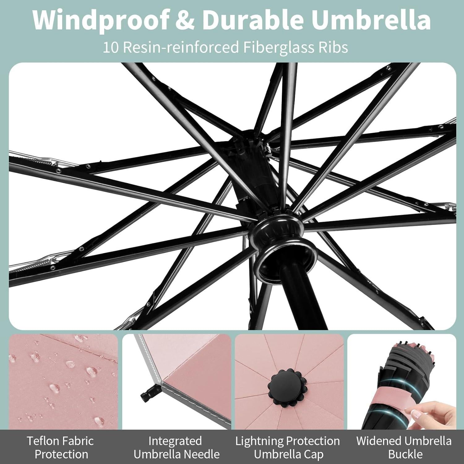 Paraguas Invertido Automático Yoobure Rosa 118cm Plegable UV