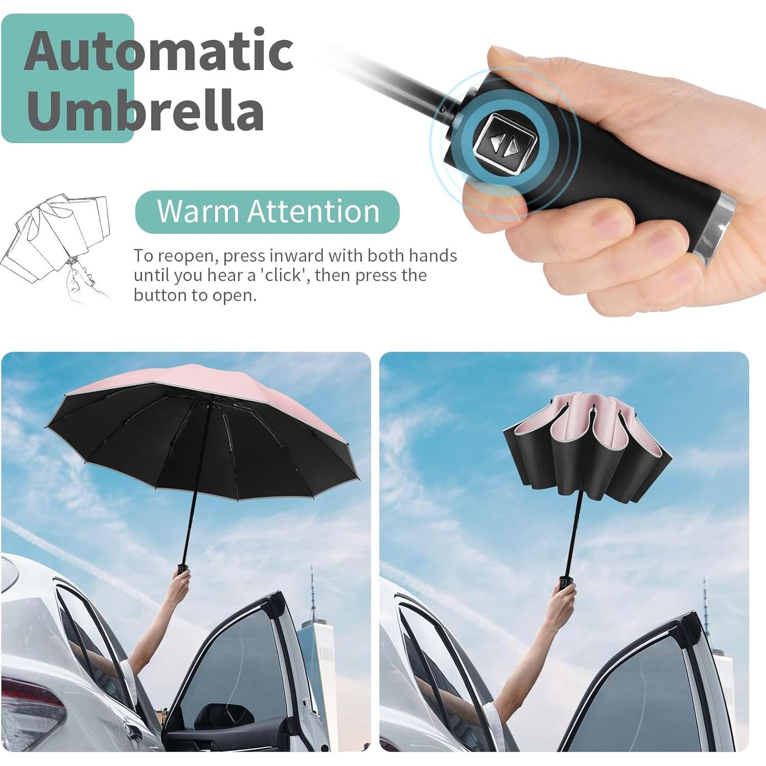 Paraguas Invertido Automático Yoobure Rosa 118cm Plegable UV