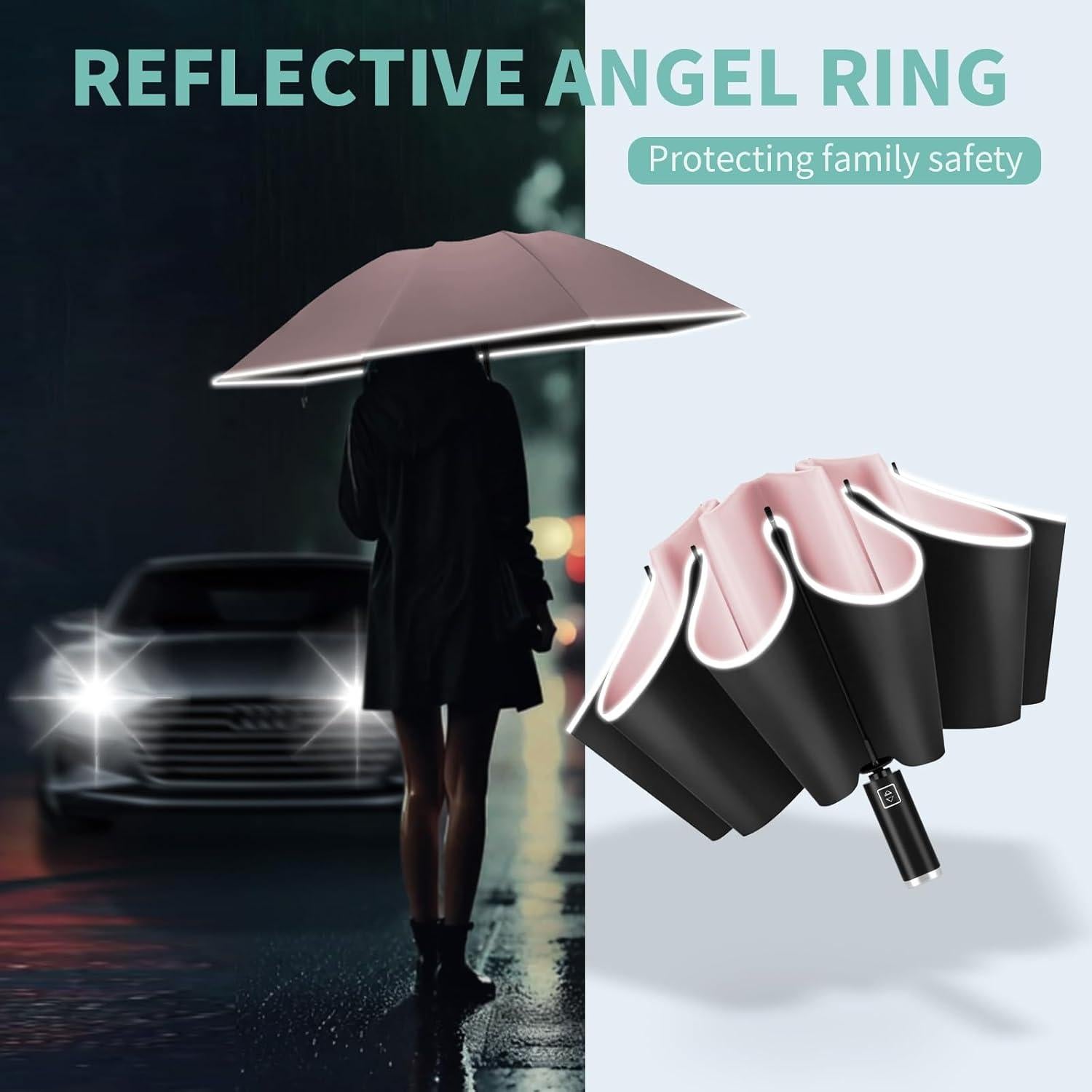 Paraguas Invertido Automático Yoobure Rosa 118cm Plegable UV