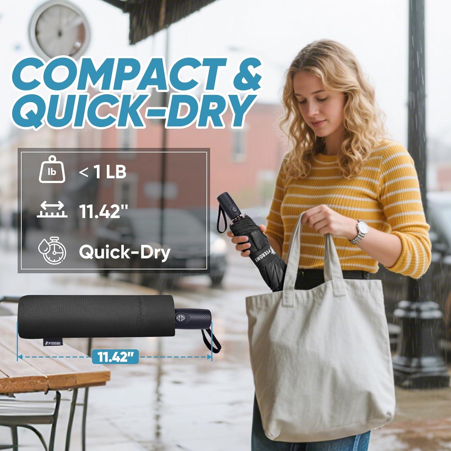 Paraguas PTEROMY Compacto a Prueba de Viento 106.68 cm