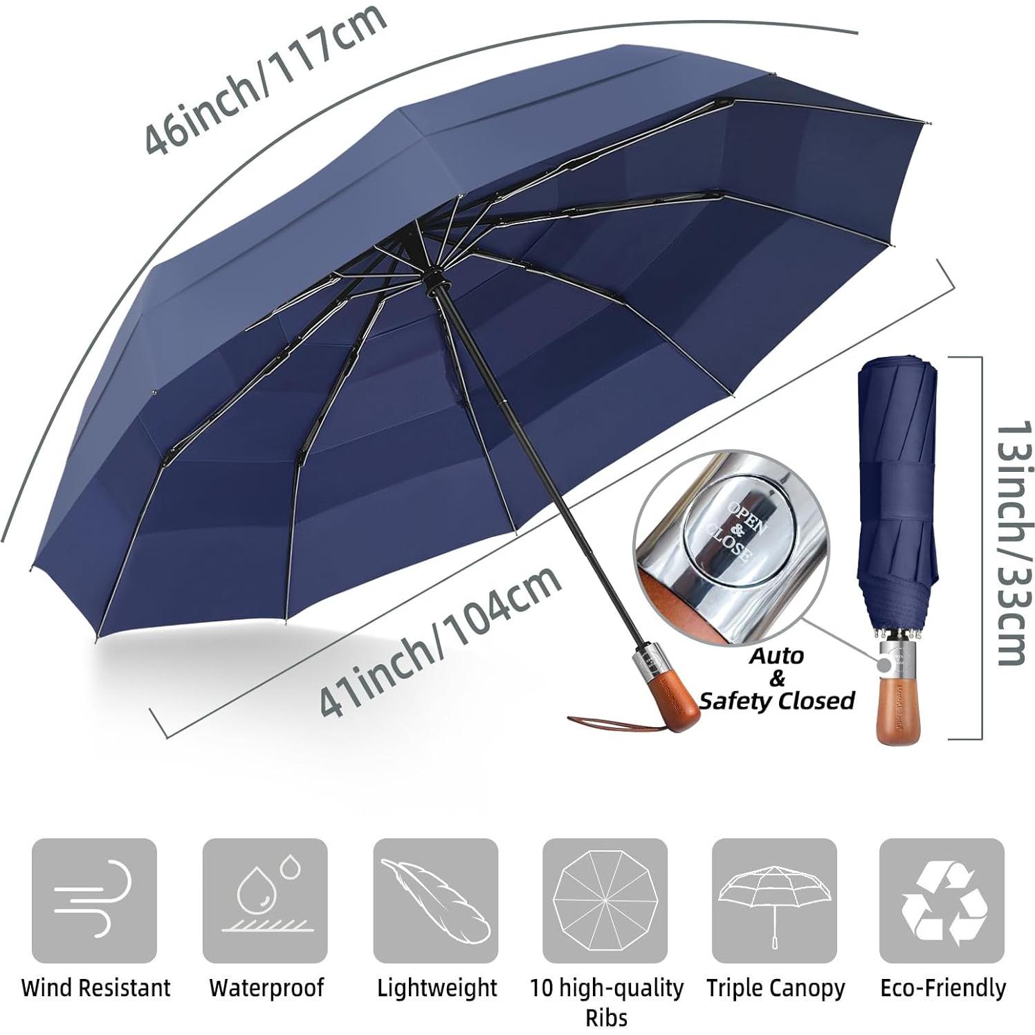 Paraguas de Golf Compacto Automático Azul - Resistente al Viento