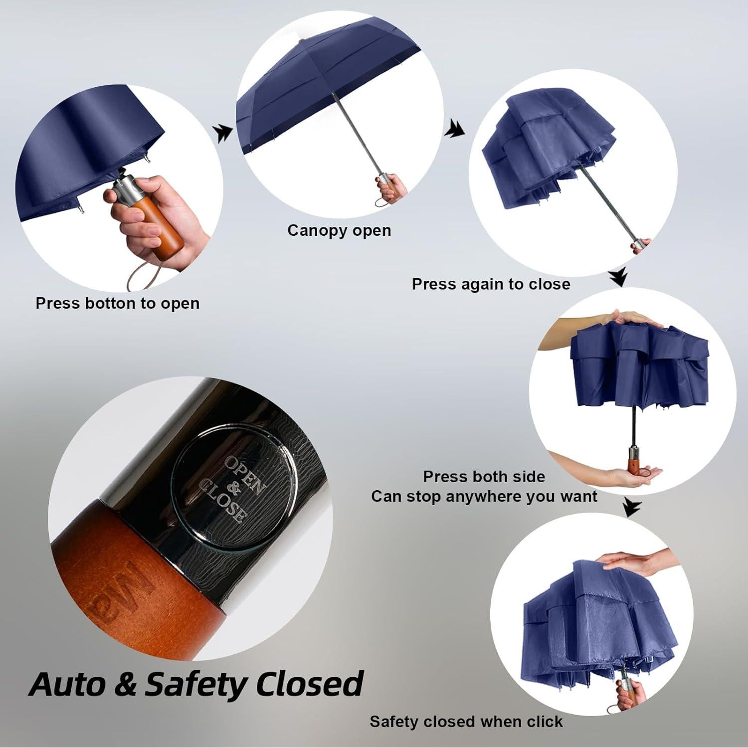 Paraguas de Golf Compacto Automático Azul - Resistente al Viento