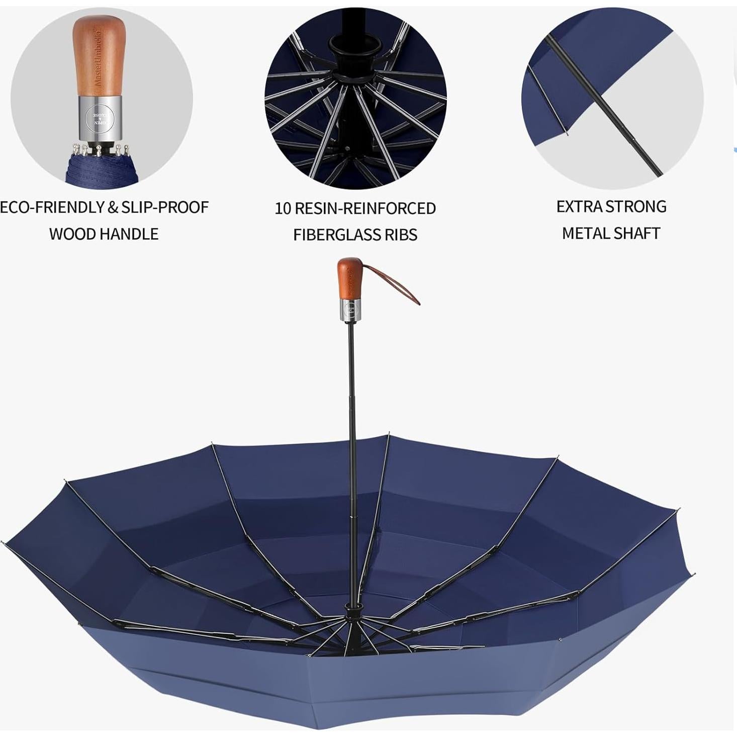 Paraguas de Golf Compacto Automático Azul - Resistente al Viento