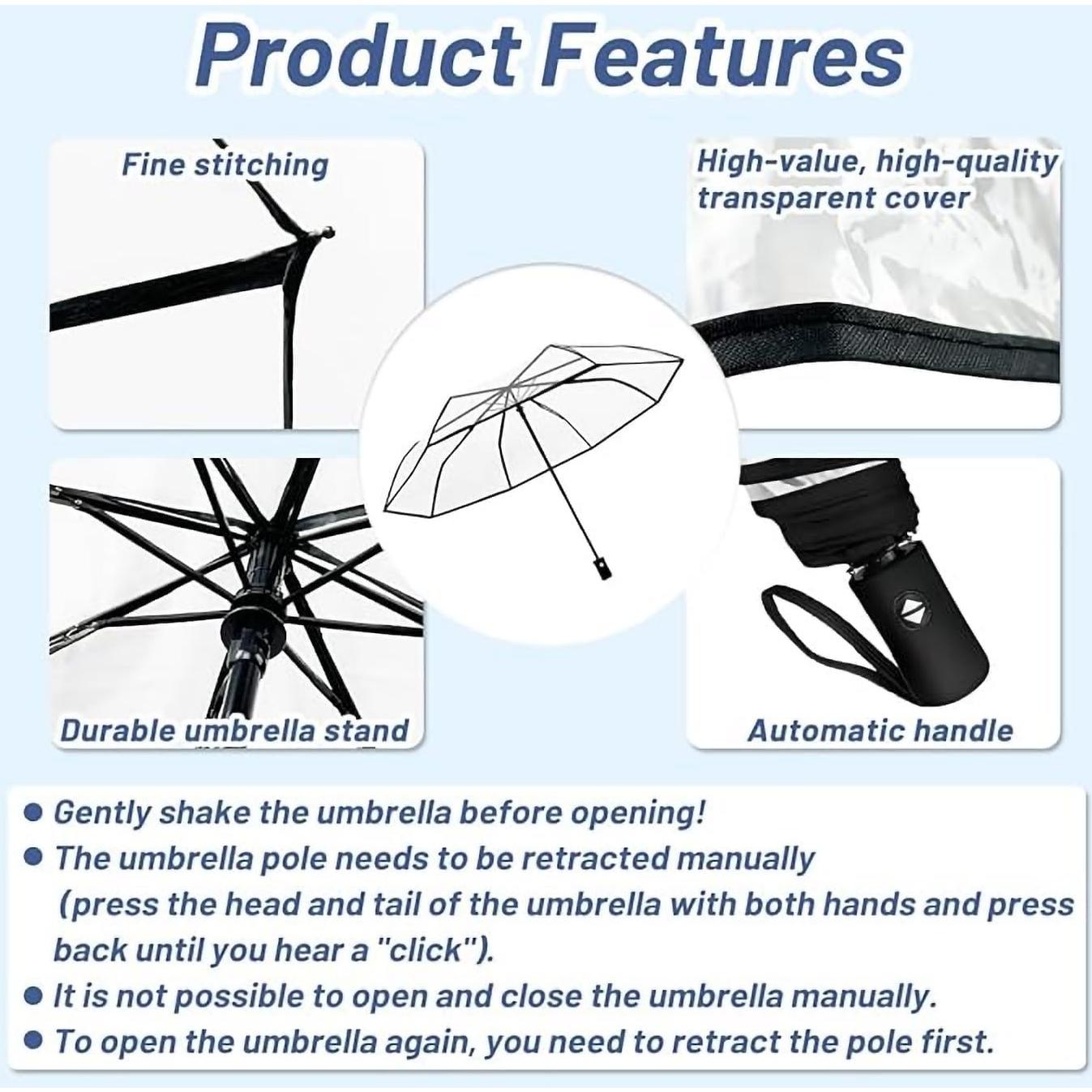 Paraguas Compacto Automático Ecológico Negro - Viaje y Fotografía