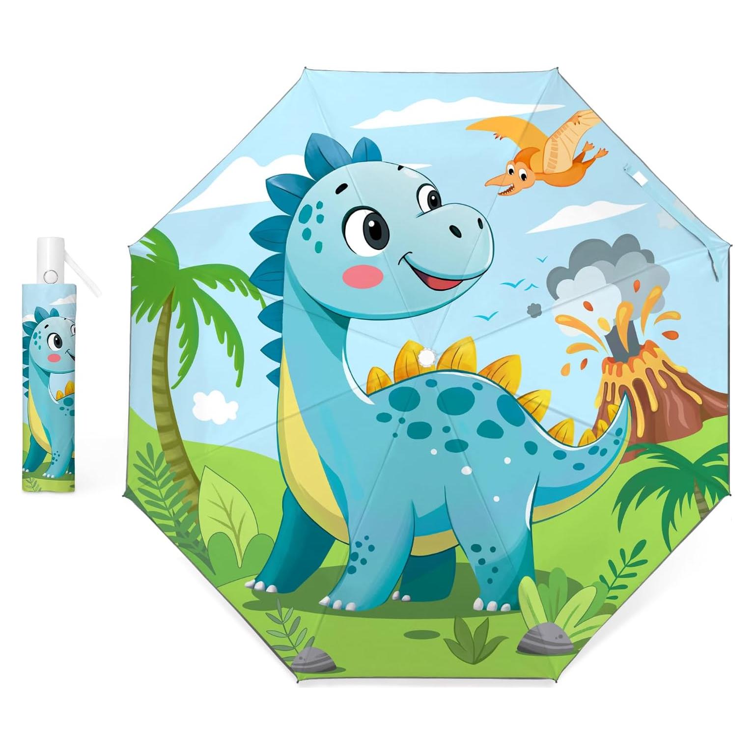 Paraguas Plegable Automático para Niños Dinosaurio Volcánico