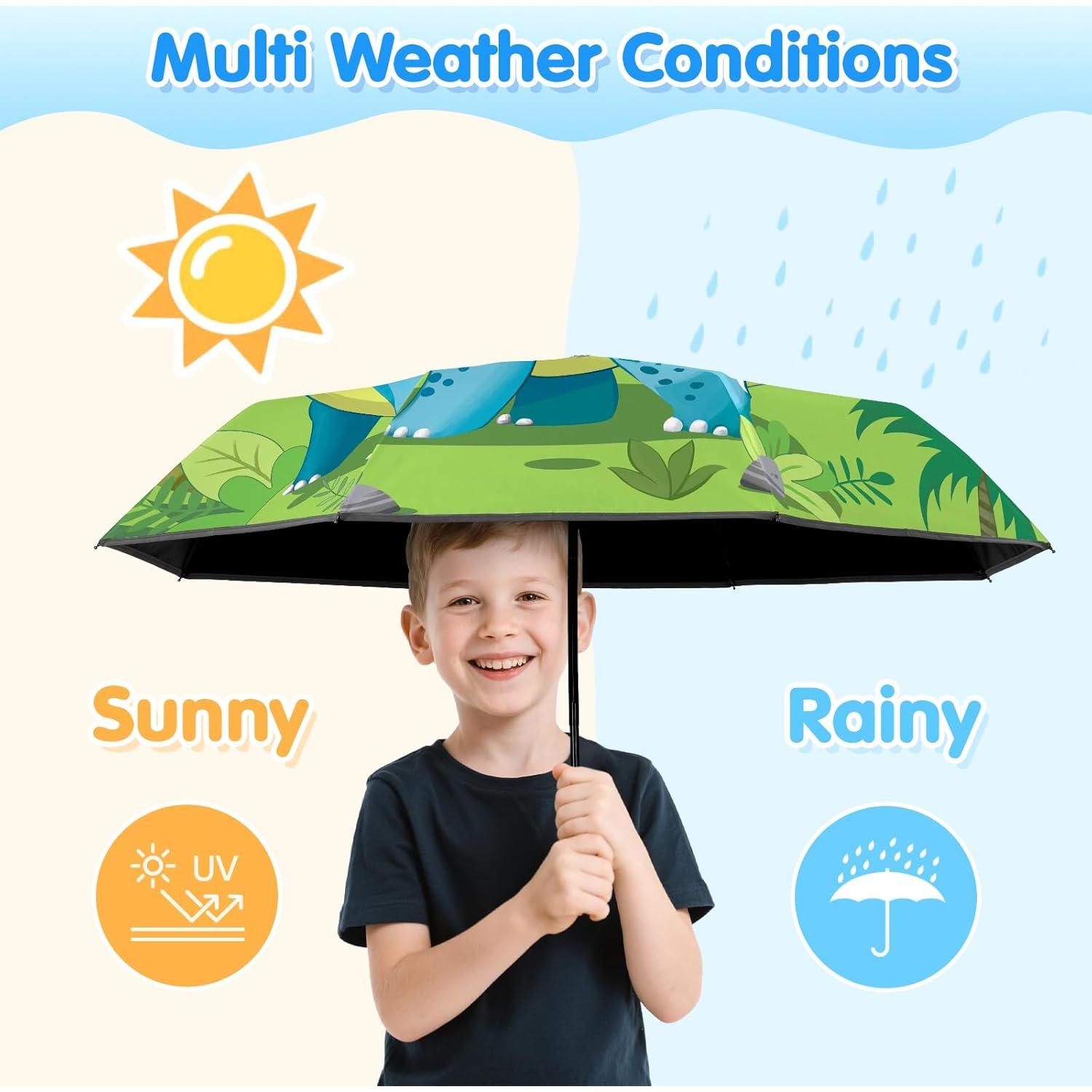 Paraguas Plegable Automático para Niños Dinosaurio Volcánico