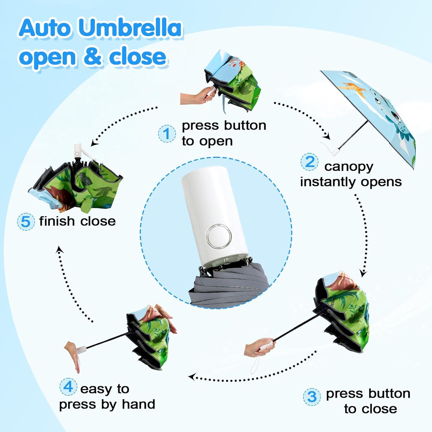 Paraguas Plegable Automático para Niños Dinosaurio Volcánico