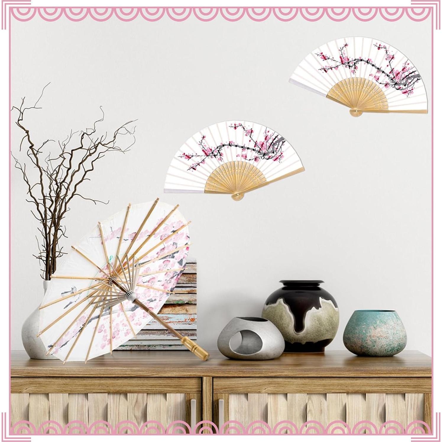 Juego Decorativo de Flor de Cerezo Xuniea - Paraguas 56 cm y Abanico 21 cm