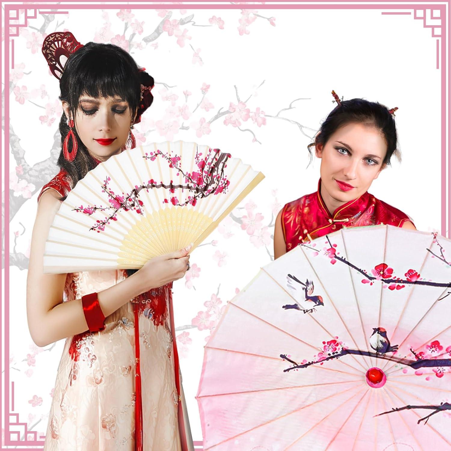 Juego Decorativo de Flor de Cerezo Xuniea - Paraguas 56 cm y Abanico 21 cm