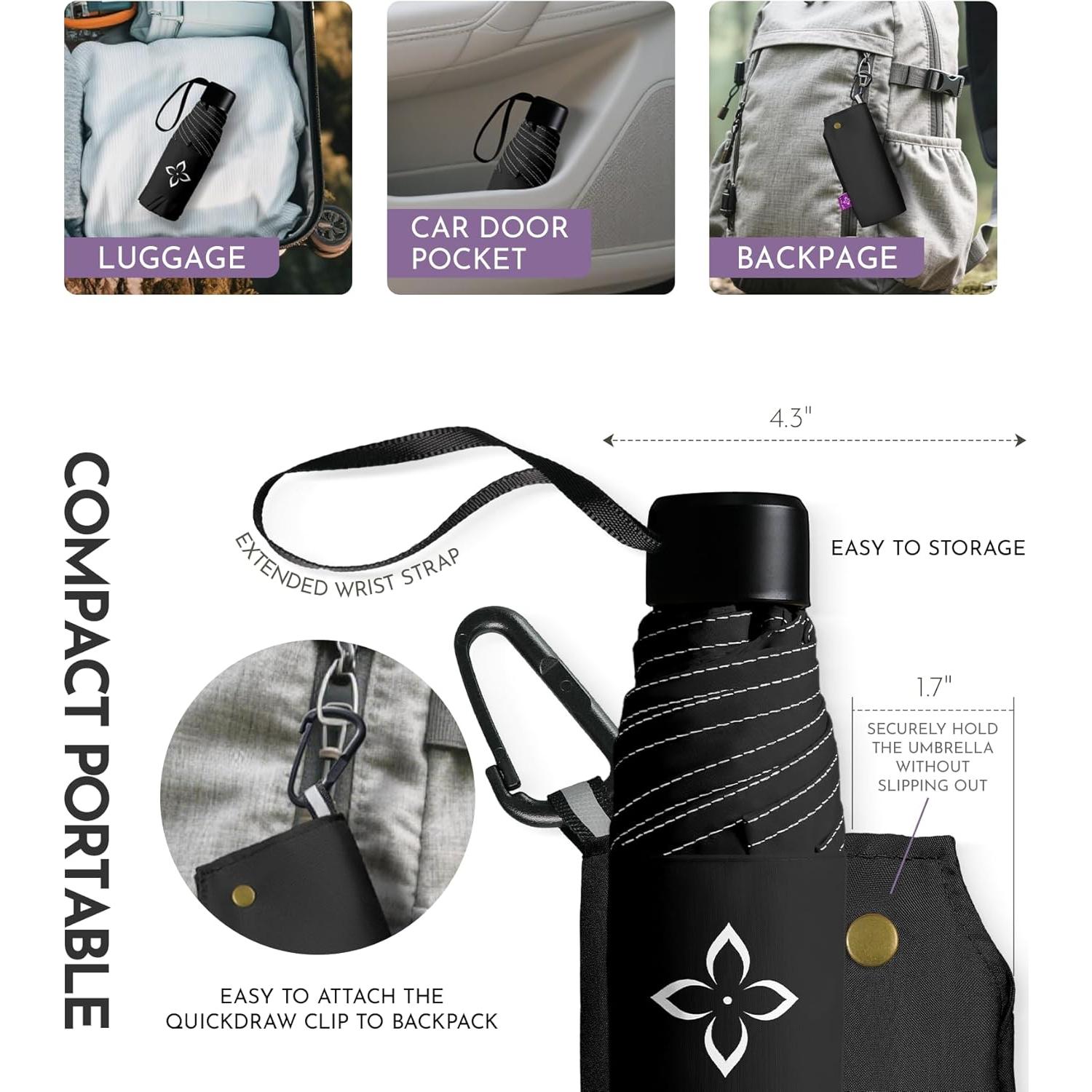 Paraguas Mini Lila a Prueba de Viento Compacto 18.6 cm