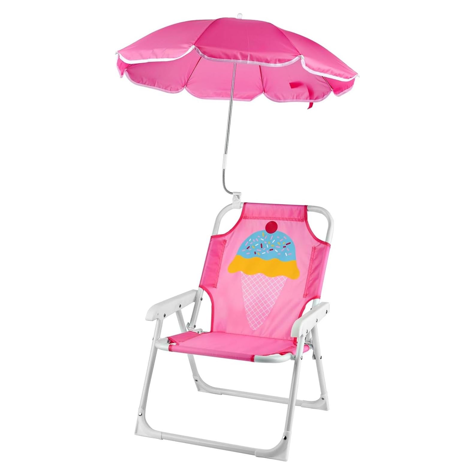 Silla de Playa Plegable para Niños PLULON con Paraguas Rosa