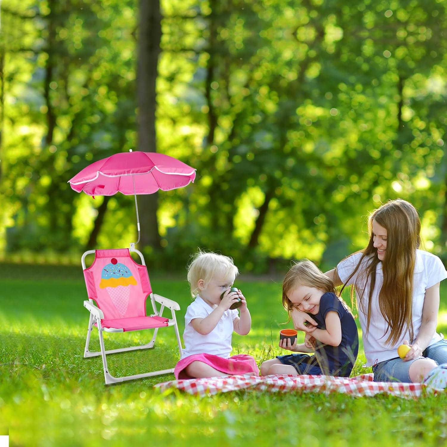 Silla de Playa Plegable para Niños PLULON con Paraguas Rosa